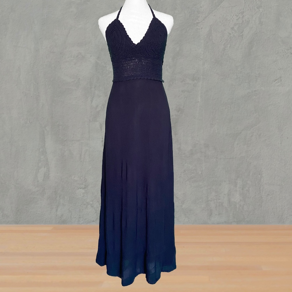 Summer Long / Maxi Dark-Blue Dress - Open Back -Size 8